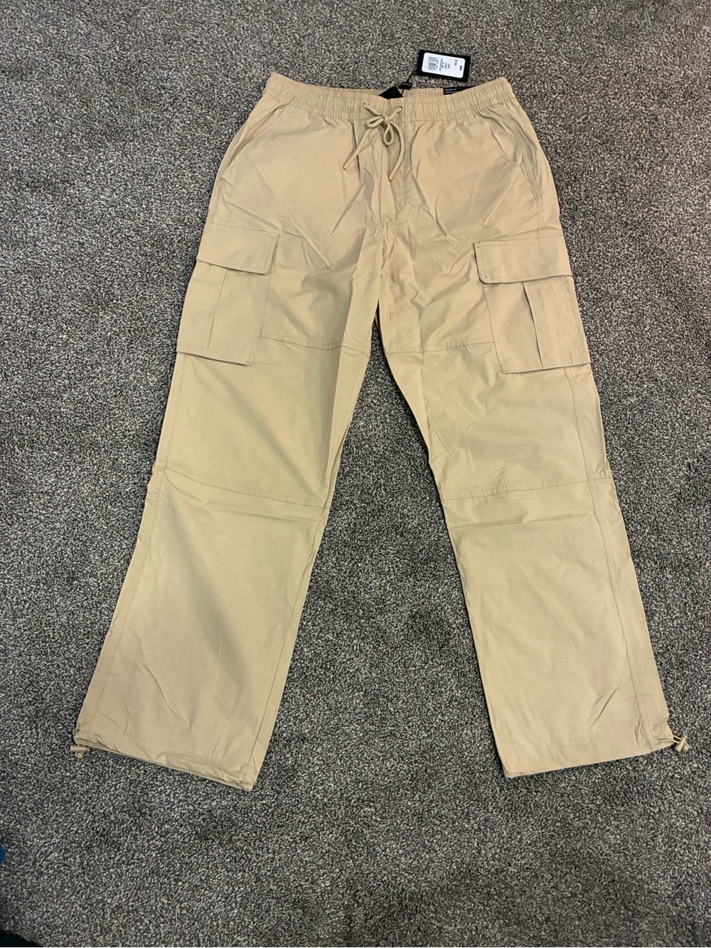 Men's Beige Cargo Pants with Elastic Waist